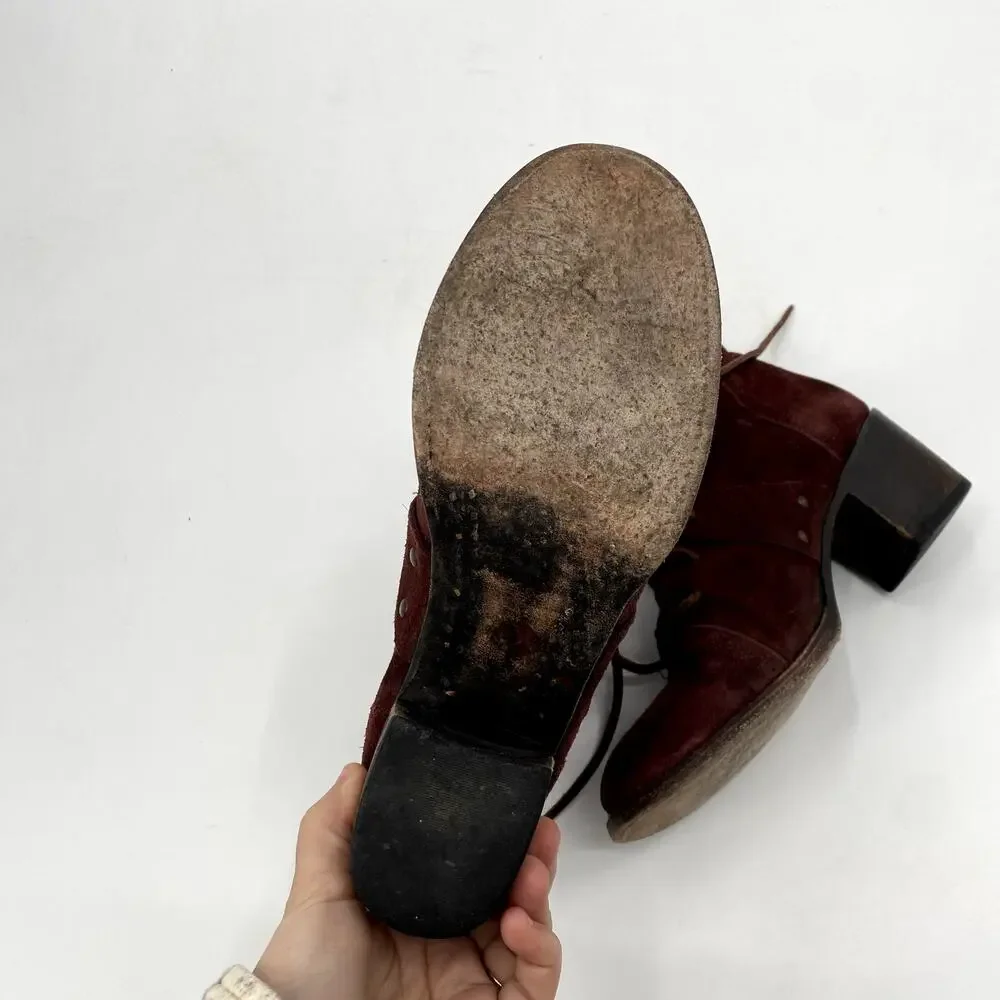 Freebird Cage maroon suede lace up booties
